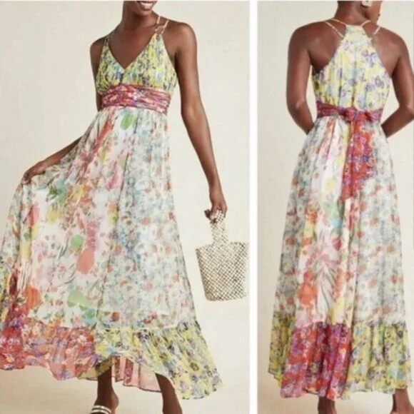 Anthropologie | Women's Multicolor Malibu Floral Maxi Dress Size 12 - Picture 2 of 15